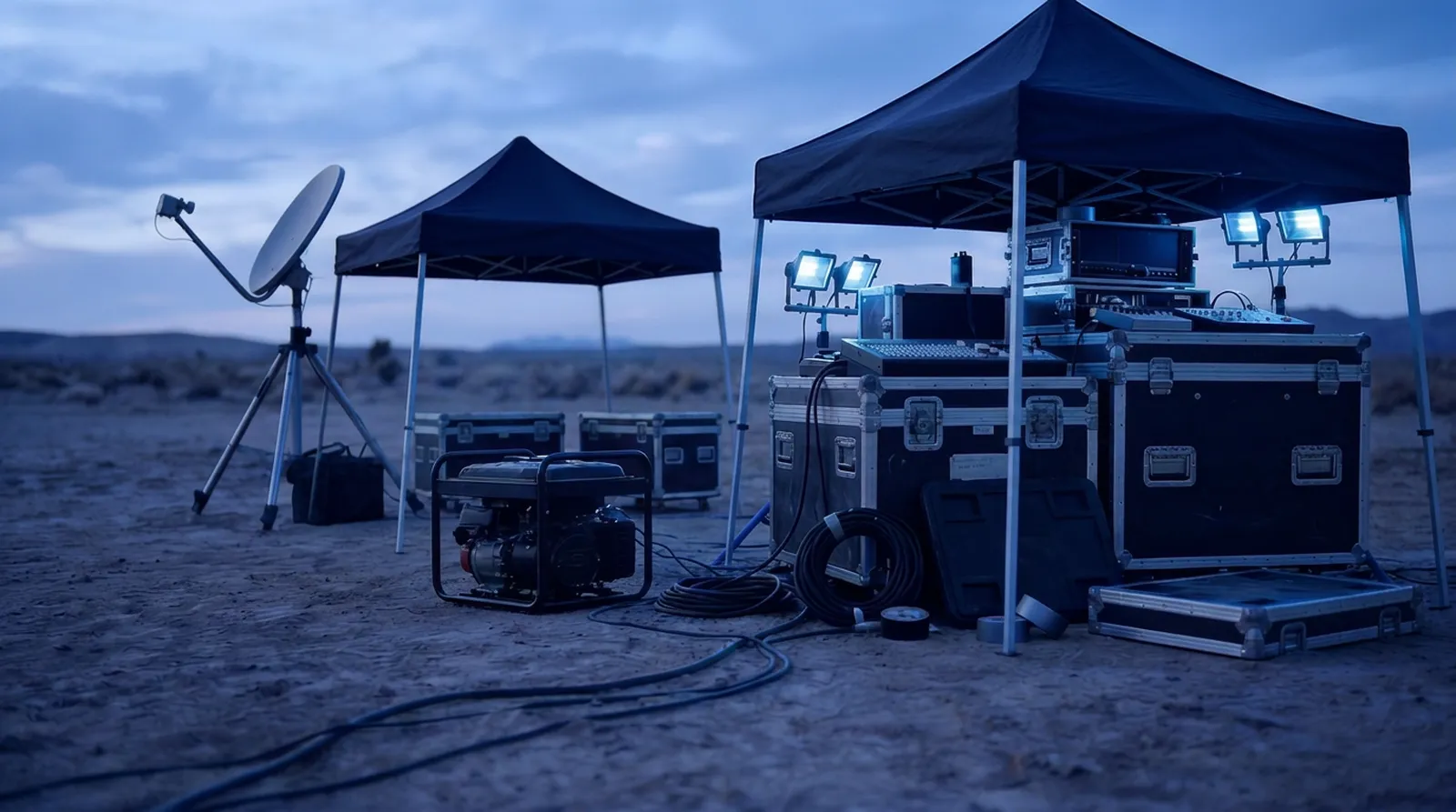 Production gear staged for a remote location shoot