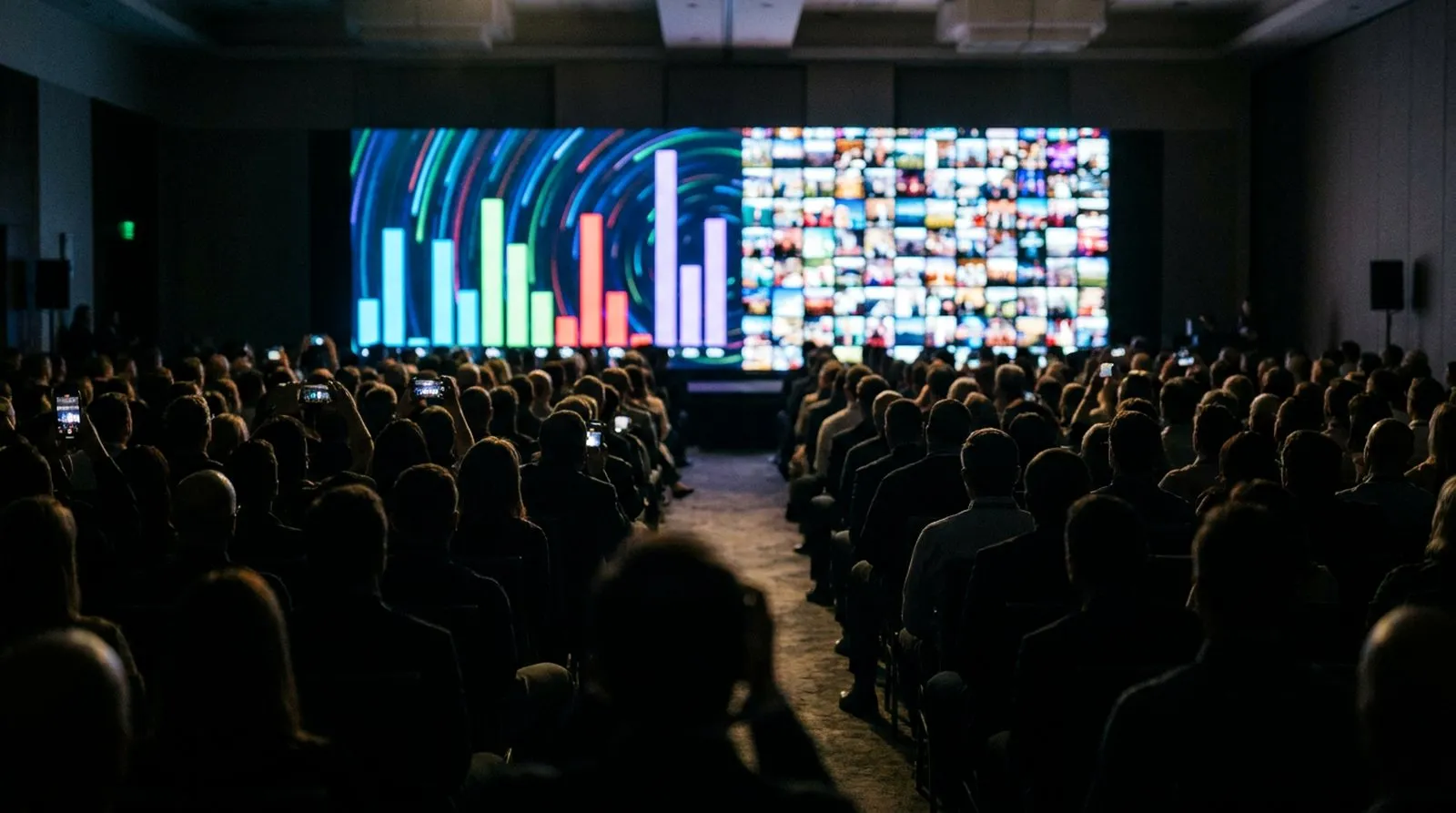 Audience with phones participating in live event polling