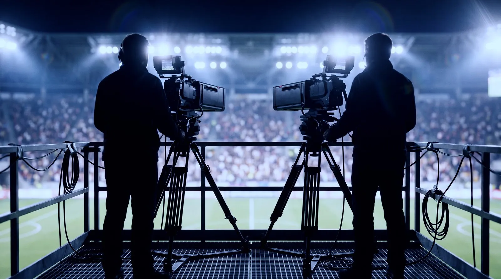 Live sports coverage camera position overlooking the field